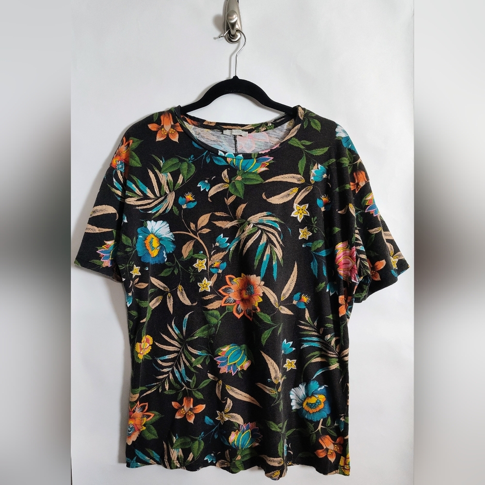 Zara Trafaluc Black Floral Print Oversized Top Womens Size Small - Picture 2 of 9